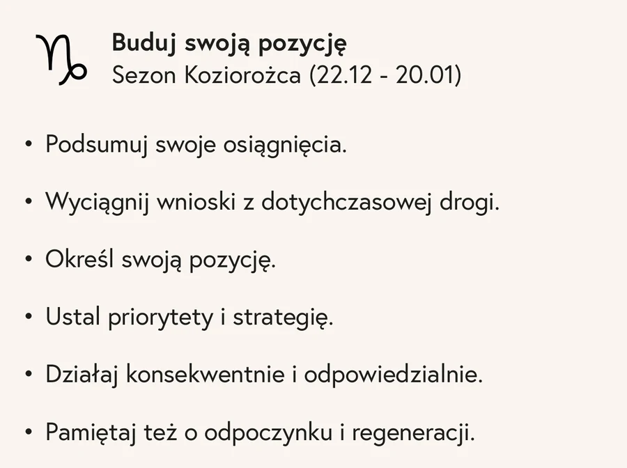 Fragment rozkładówki tygodnia: Buduj swoją pozycję — sezon Koziorożca i sześć wskazówek